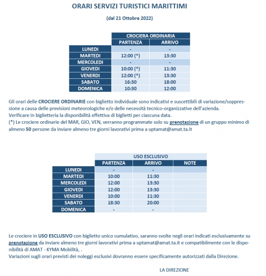 ORARI DEI SERVIZI MARITTIMI