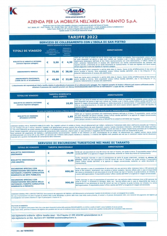 Tariffe per il servizio idrovie
